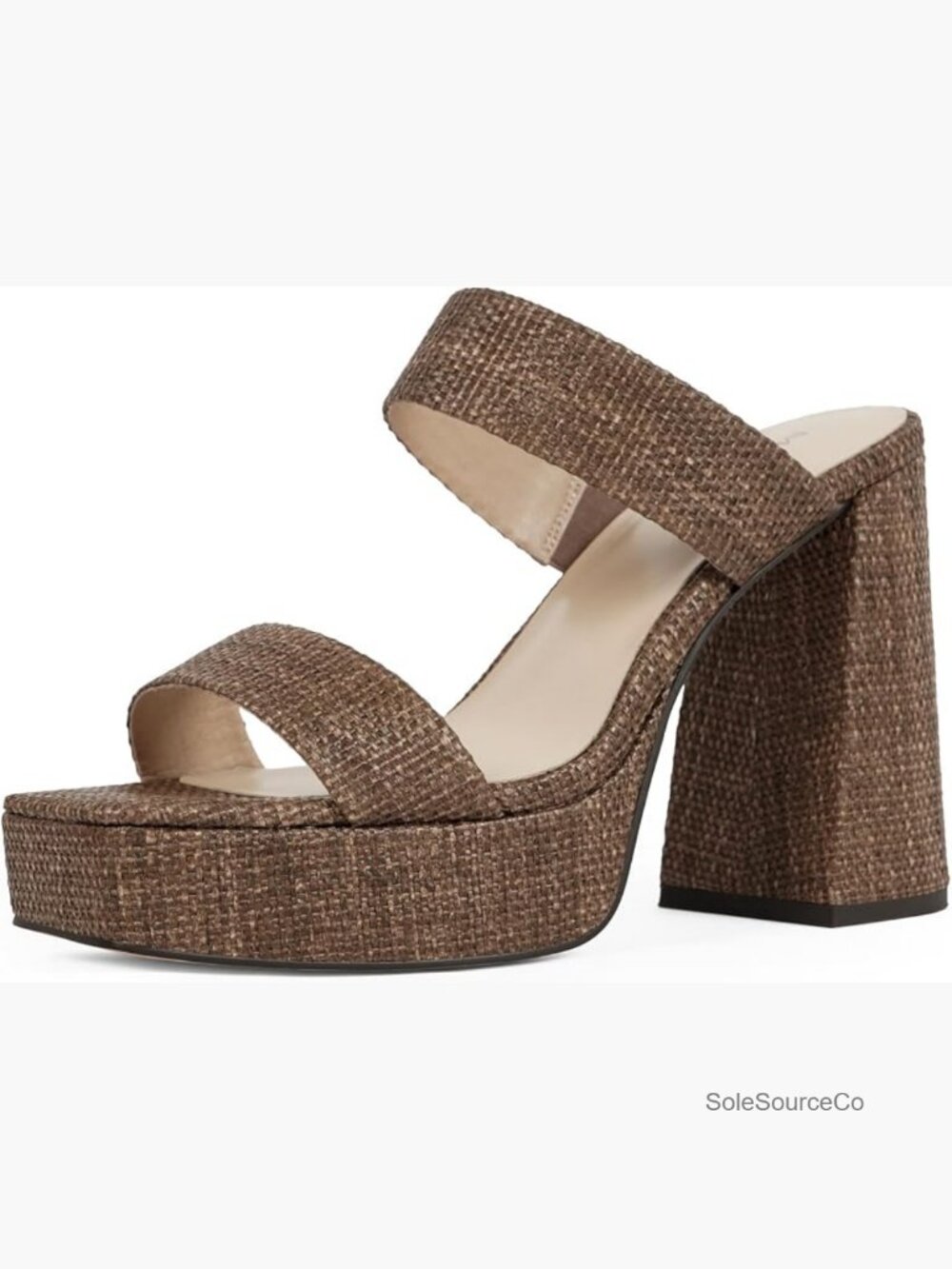 Square Open Toe Chunky Heel Platform Sandals Two Strap Slip On Heels